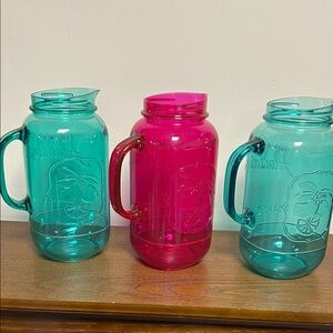 Teal and Pink Glass Pitcher Set